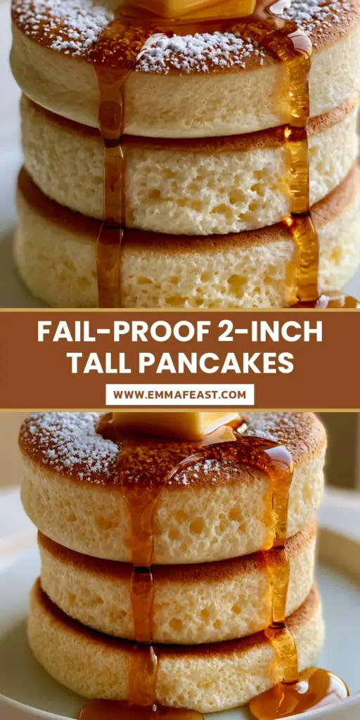 A towering stack of three Japanese soufflé pancakes topped with melting butter and thick maple syrup on a white plate. (Japanese soufflé pancakes)