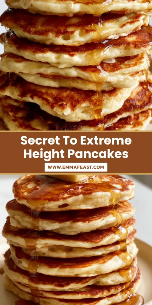 A towering stack of five thick pancakes with melting butter and maple syrup. (fluffy pancake recipe)