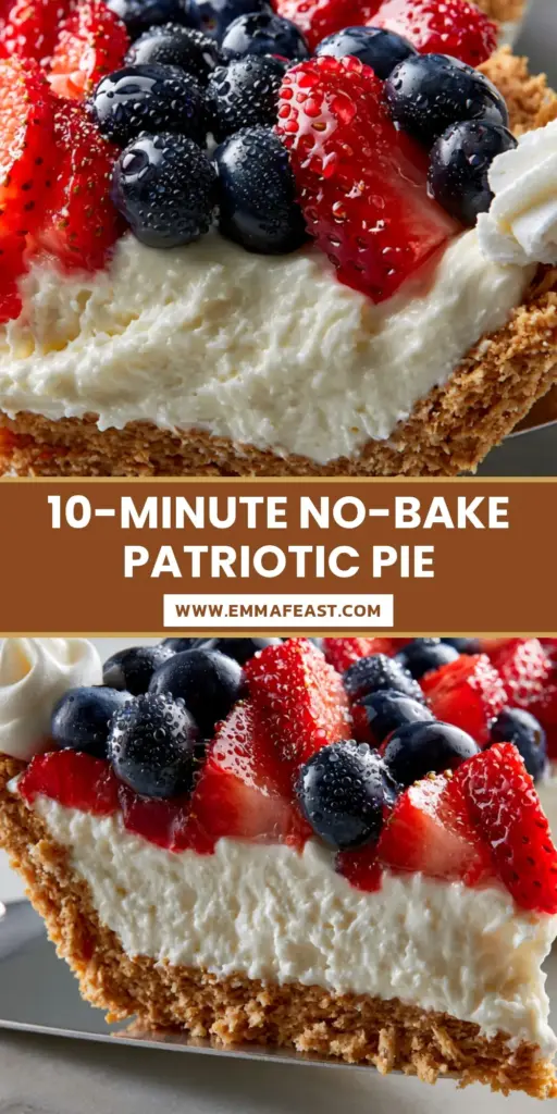 A beautiful 4th of July pie with a flag-themed berry mosaic topping on a marble surface.