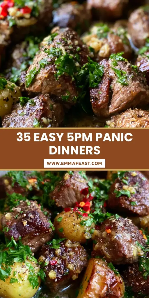 A top-down view of a creamy garlic butter steak bite and tortellini skillet, showing melted mozzarella and mahogany seared steak. (easy dinner ideas)