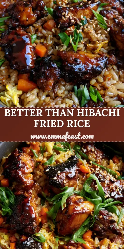 A dark matte bowl filled with Japanese BBQ Chicken Fried Rice featuring charred mahogany chicken chunks, golden rice grains, and bright green scallions.