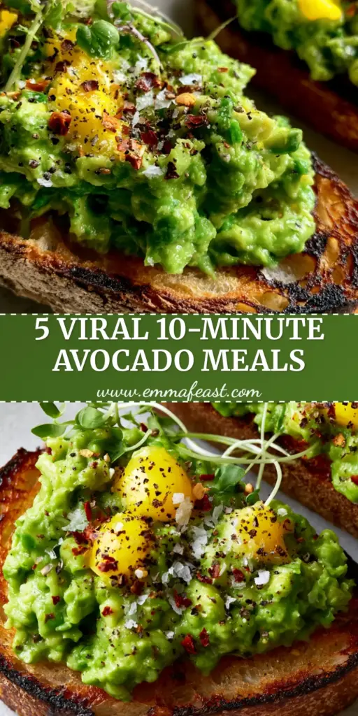 A gourmet spread of avocado meals featuring jammy eggs on charred sourdough toast with microgreens and pickled onions. (avocado meals)