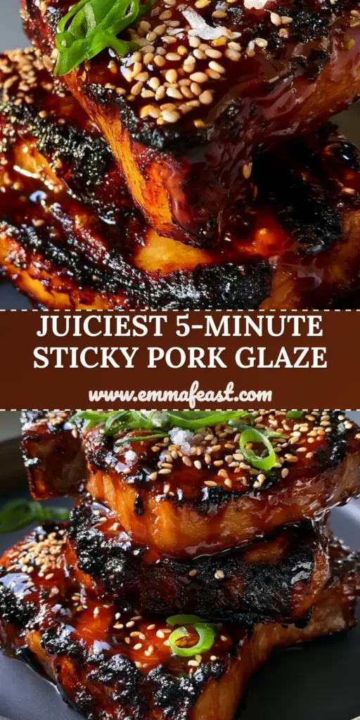 Three thick-cut grilled pork chops with mahogany honey-garlic glaze and toasted sesame seeds on a charcoal plate. (grilled pork sauce recipe)