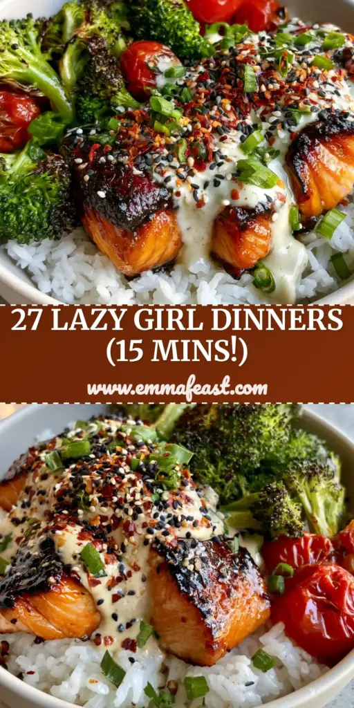 A shallow matte-white bowl filled with honey-garlic salmon, charred broccoli, and blistered tomatoes over jasmine rice. (healthy dinner ideas)