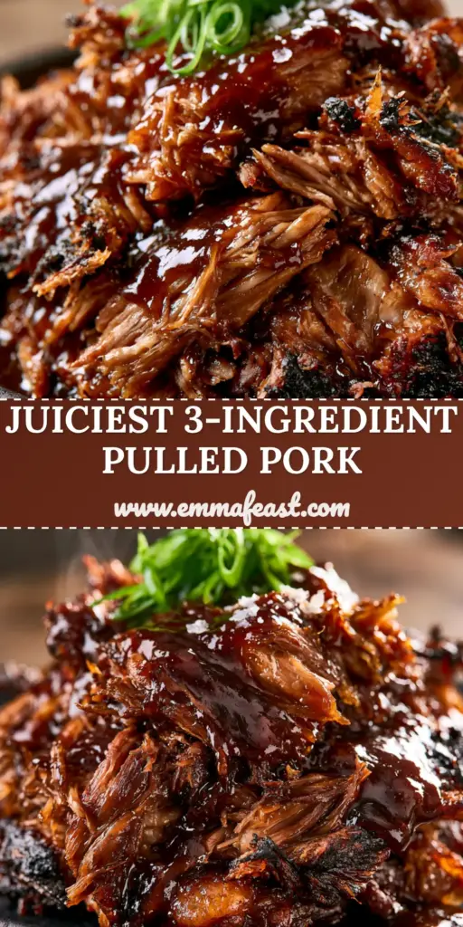 Succulent heap of shredded root beer pork with mahogany glaze on a black plate.
