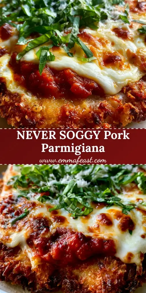 A rustic plate featuring a Pork Parmigiana cutlet with a deep golden panko crust, melted bubbly mozzarella, and fresh basil chiffonade.