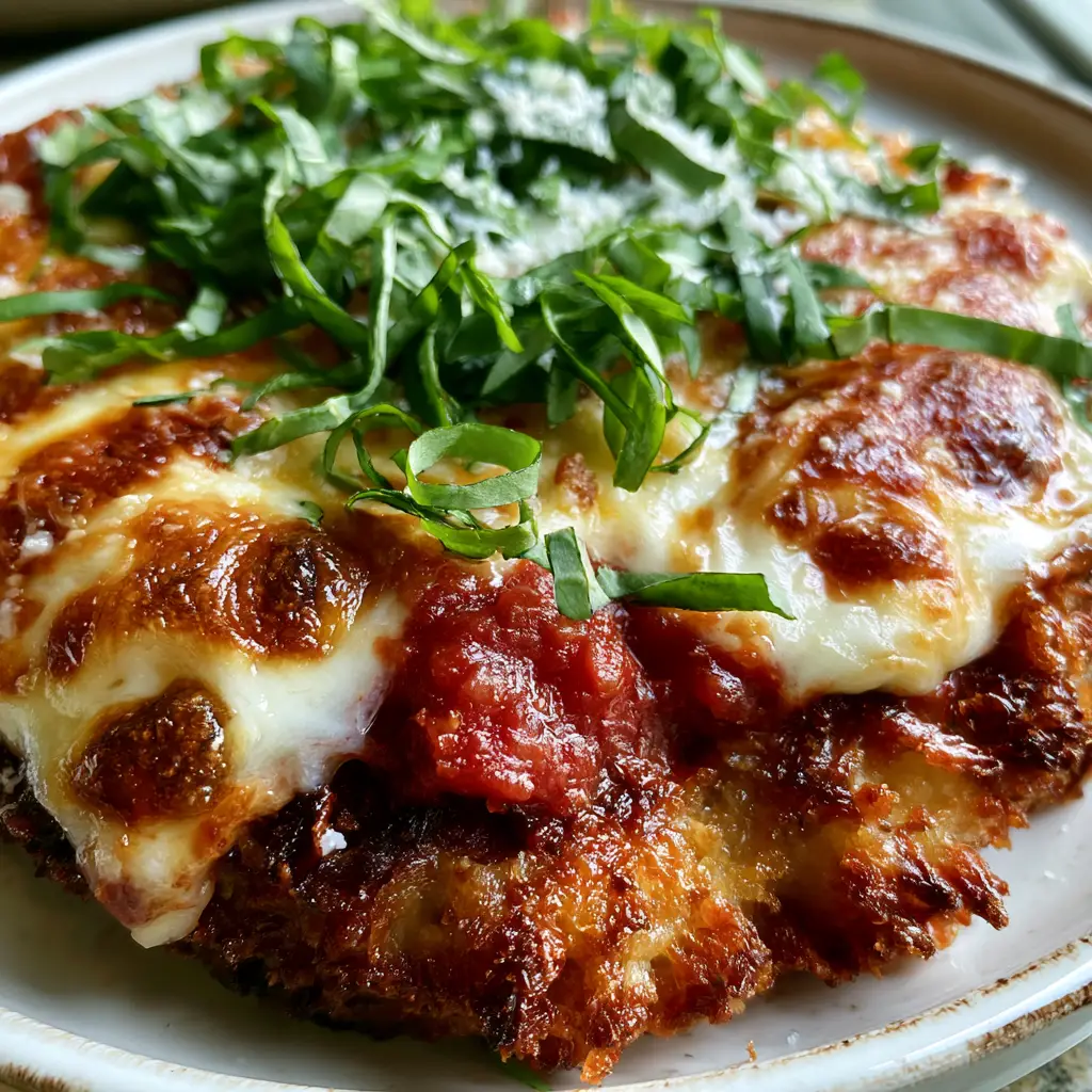 Extreme macro close-up of Pork Parmigiana showing the jagged panko crust and toasted cheese bubbles.