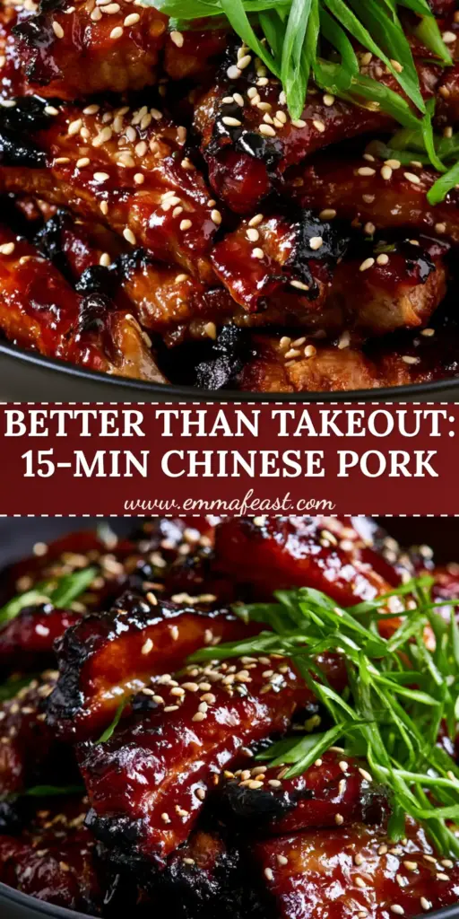 A close up of sliced Chinese style pork with a mahogany red glaze in a black bowl. (Chinese style pork)