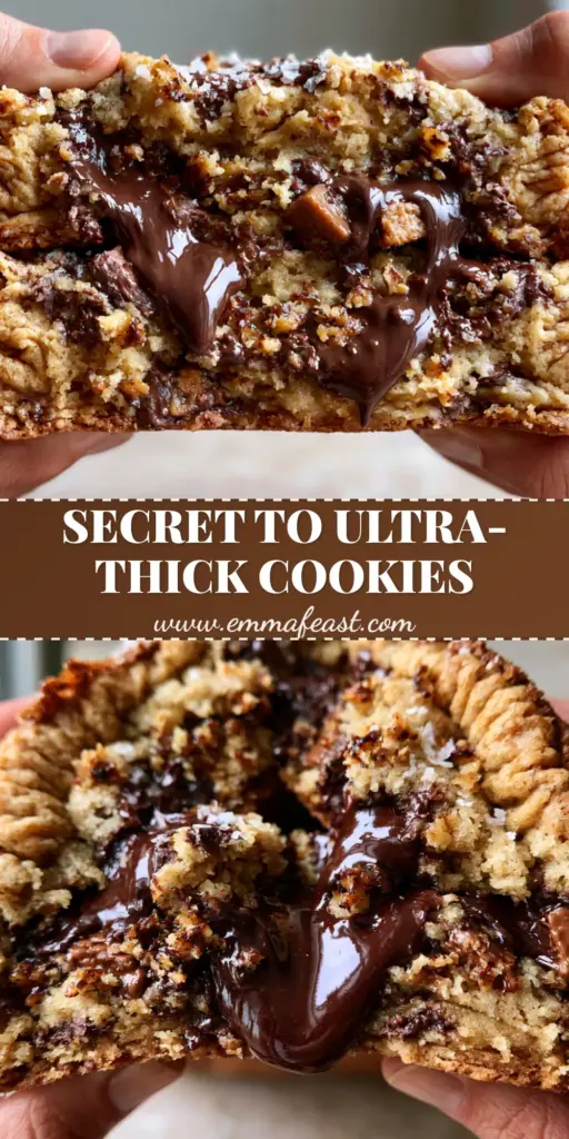 Bakery Style Chocolate Chip Cookies: The Ultimate Thick and Gooey Brown Butter Guide 4 A massive, ultra-thick bakery style chocolate chip cookie with molten chocolate pools and sea salt garnish.