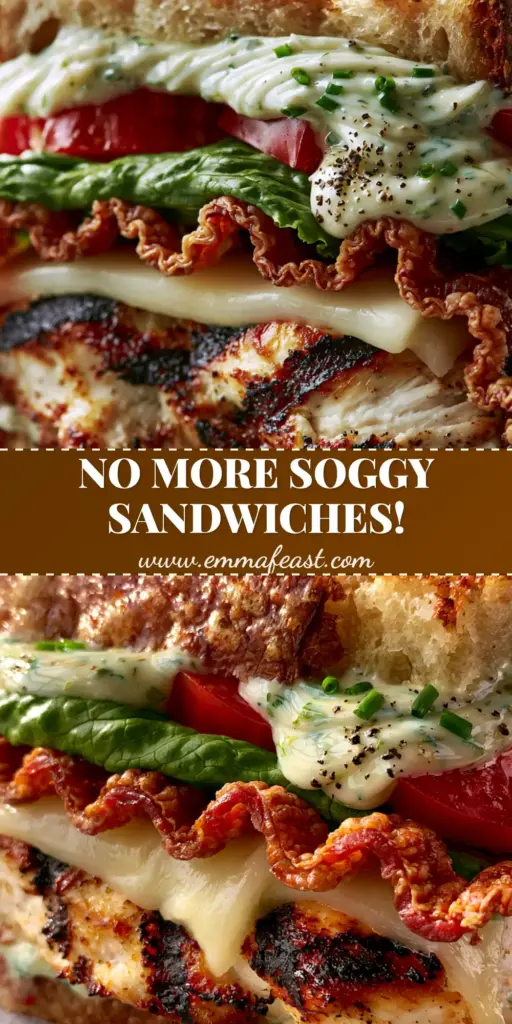 Chicken Club Sandwich: The Ultimate Gourmet Triple-Decker Recipe 4 A towering chicken club sandwich with triple layers of sourdough, grilled chicken, melted cheddar, and crispy bacon ribbons on a grey stone background.