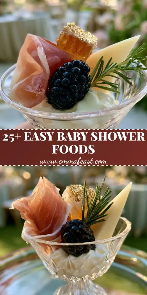 Baby Shower Food Ideas: The Ultimate Luxury Whipped Honey Goat Cheese Charcuterie Cups 3 Luxury individual charcuterie cups with whipped goat cheese and gold-dusted honeycomb for baby shower food ideas.
