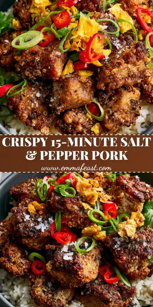 A top-down macro shot of crispy air-fried salt and pepper pork nuggets piled high in a charcoal bowl over jasmine rice.