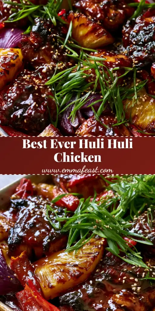 Top-down view of Huli Huli Chicken with mahogany glaze, charred pineapple, and scallions on a sheet pan.