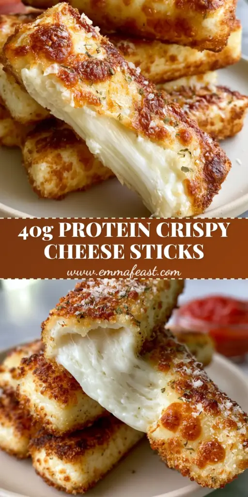 A stack of crispy, golden-brown cottage cheese cheese sticks with a stretchy mozzarella center on a white plate with marinara sauce.