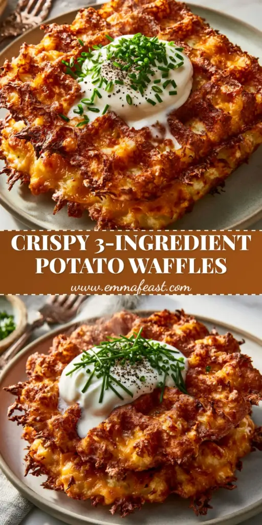 Potato Waffle Recipe with Crispy Toasted Cheddar and Creme Fraiche 4 A close-up of two crispy Belgian-style potato waffles topped with creme fraiche and fresh chives. (potato waffle recipe)