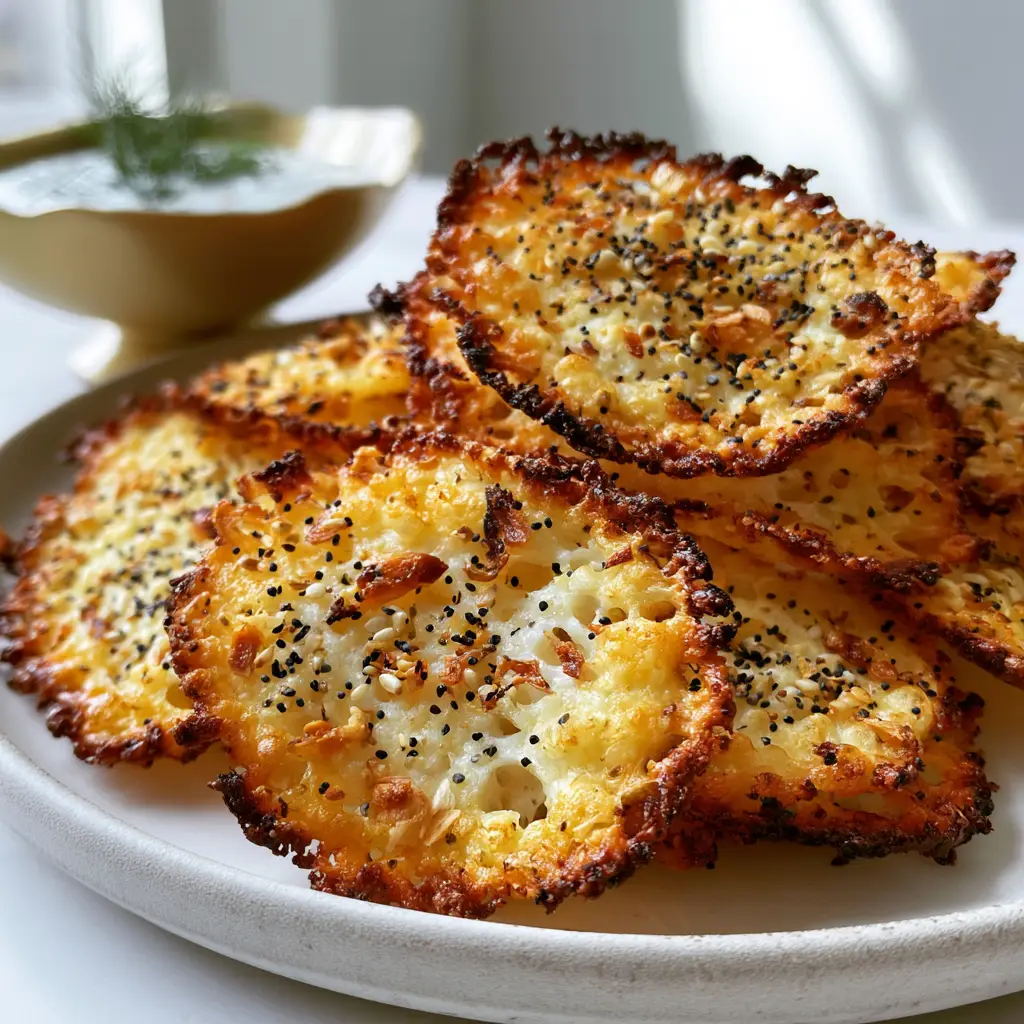 Baked Cottage Cheese Chips: The Ultimate Crispy High-Protein Snack Guide 1 Baked Cottage Cheese Chips piled high with a side of creamy herb ranch dip and fresh dill.