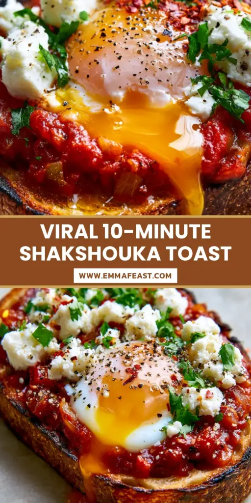 A close-up of Shakshouka Toast with a jammy poached egg, feta, and fresh cilantro on charred sourdough.