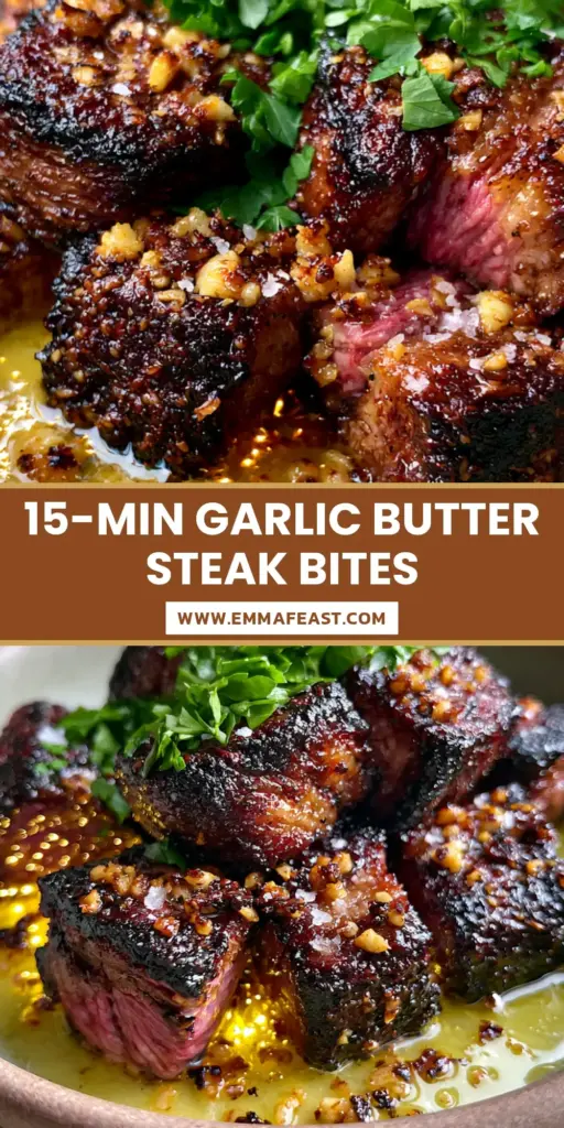A heap of juicy garlic butter brazilian steak bites with crispy charred edges and pink centers in a rustic bowl.