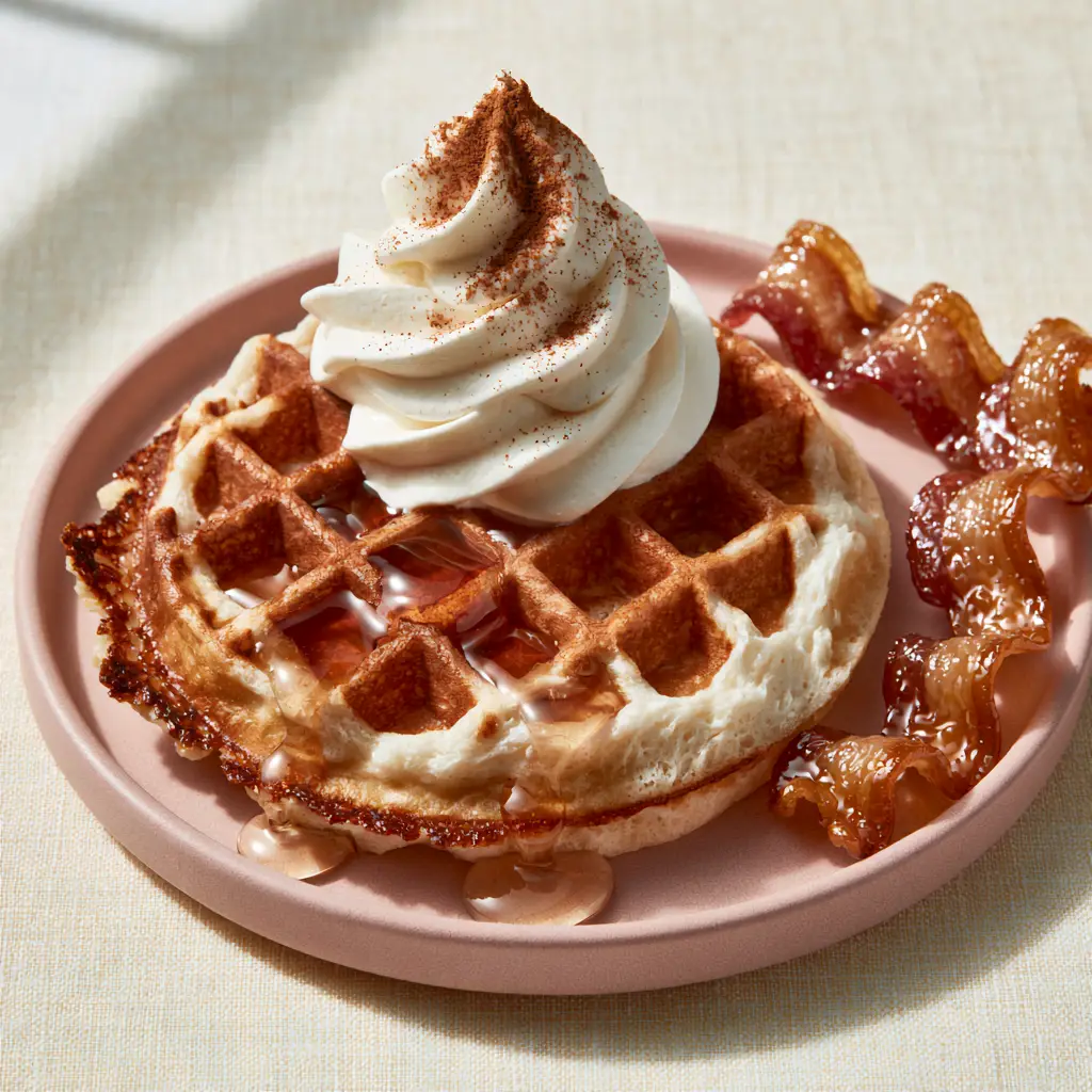 Kawaii Waffles Clipart: The Ultimate Aesthetic Belgian Waffle Recipe 1 Close up of shimmering maple syrup in waffle pockets with honey-glazed bacon on the side. (kawaii waffles clipart)