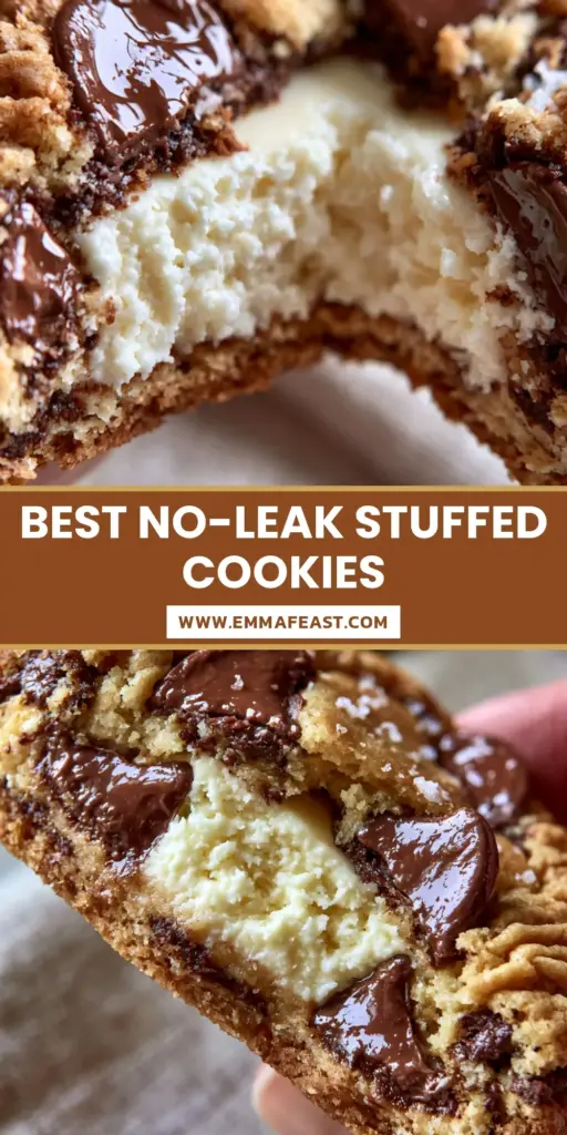 A close-up of thick Cheesecake Stuffed Chocolate Chip Cookies on parchment paper with melted chocolate and sea salt.