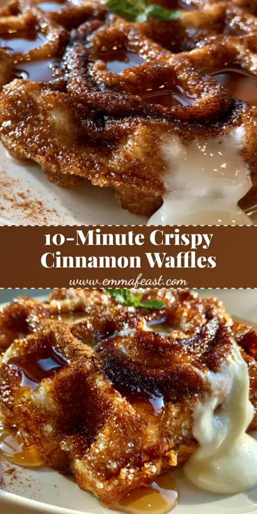 Cinnamon Waffles with a Caramelized Sugar Swirl and Melting Cream Cheese Glaze 4 A stack of golden-brown Cinnamon Waffles on a minimalist plate with melting cream cheese glaze and amber syrup.