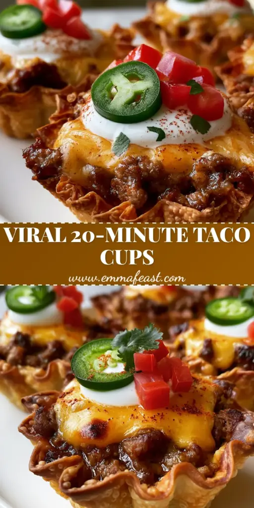 A close-up shot of crispy Mini Taco Cups recipe with melted cheddar, crema, and jalapenos on a clean white platter. (Mini Taco Cups recipe)