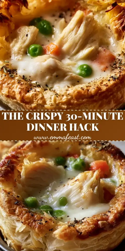 Mini Chicken Pot Pies with Flaky Puff Pastry and Heavy Cream Sauce 4 A close-up shot of several mini chicken pot pies in a dark muffin tin with golden, flaky puff pastry crust and thyme seasoning.