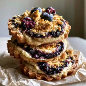 Close-up of Blueberry Cheesecake Swirl Cookies showing ruffled golden edges and juicy burst blueberries.
