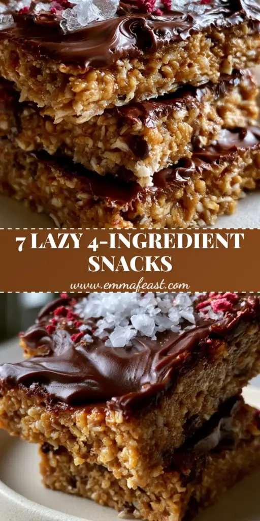 A vertical stack of three thick square almond butter oat bars with glossy chocolate and raspberries. (homemade snack recipes)