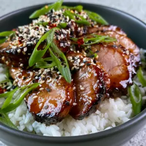Close-up of seared Asian Pork Tenderloin medallions showing the moist pink center and caramelized edges.