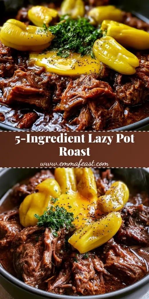 A top-down view of Mississippi pot roast in a charcoal bowl with melting butter and whole pepperoncini peppers.