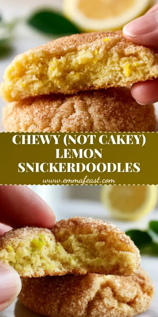 A close-up shot of thick, crackled Lemon Snickerdoodles on a marble surface with fresh lemon slices.