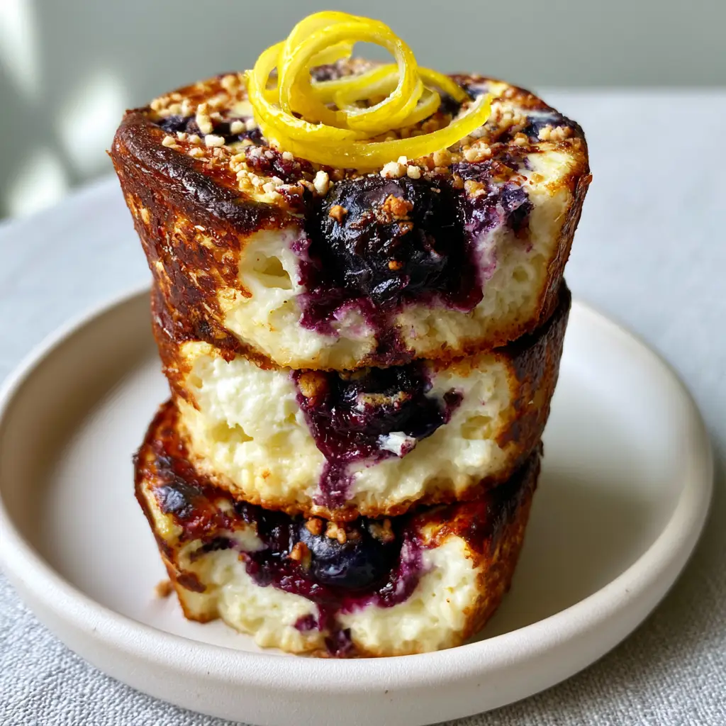 Blueberry and Lemon Zest Cottage Cheese Bites: The Ultimate High-Protein Morning Snack 2 Top-down close up of golden Blueberry and Lemon Zest Cottage Cheese Bites with jammy blueberry swirls.