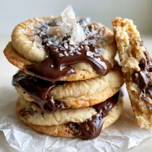 Close-up shot of the rippled surface and molten chocolate pools of No butter chocolate chip cookies.