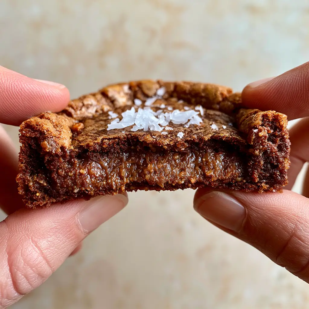 A smartphone photo of the soft, elastic center of a chipless cookie as it is pulled apart by two hands.