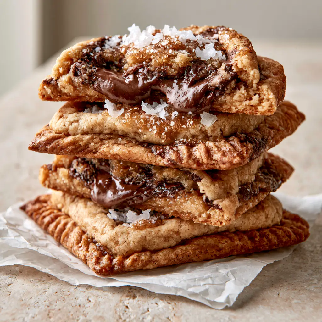 Close up of rippled edges and shimmering sugar crystals on Bakery-style chocolate chip cookies.