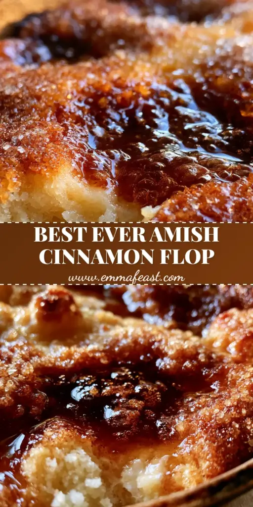 A rustic cast iron skillet filled with Amish Cinnamon Flop, featuring deep craters of bubbling cinnamon syrup and toasted golden-brown cake peaks.