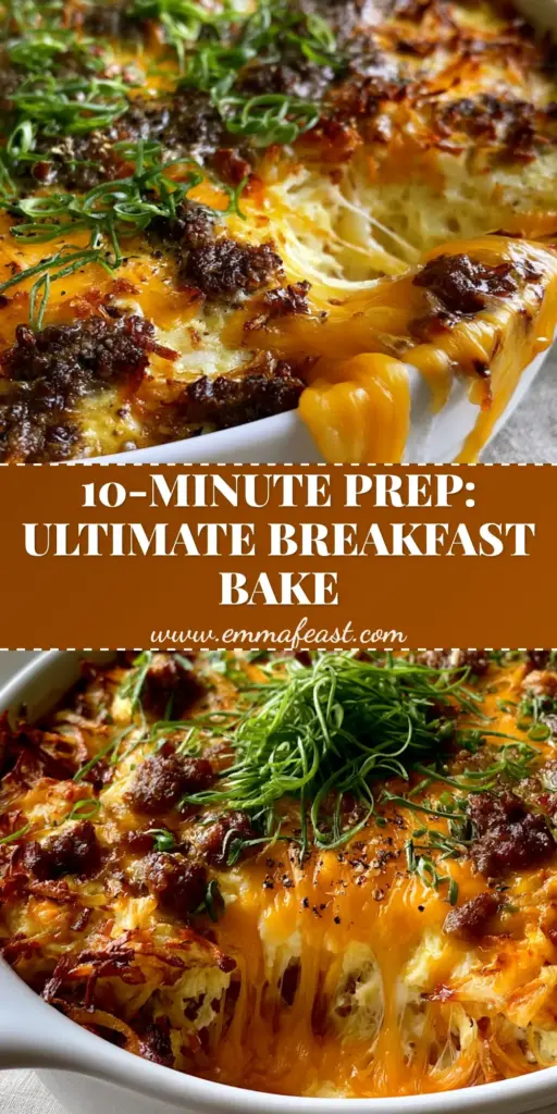 A deep-dish Breakfast Hashbrown Casserole in a white baker with crispy golden-brown hashbrowns, melted cheddar cheese, and fresh chives.