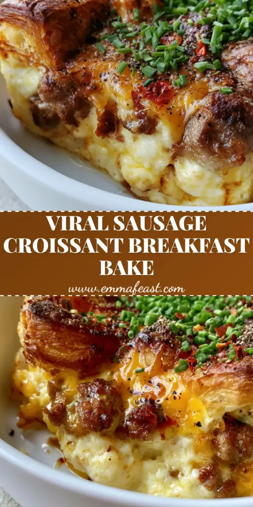 A thick square slice of Croissant bake breakfast casserole with shattered golden crust and melted cheese on a grey countertop.