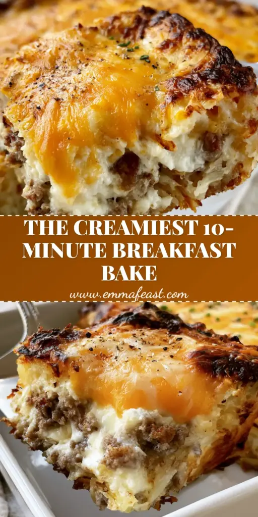 A silver spatula lifting a slice of sausage egg and cream cheese hashbrown casserole from a white dish, showing melted cheese and chives.