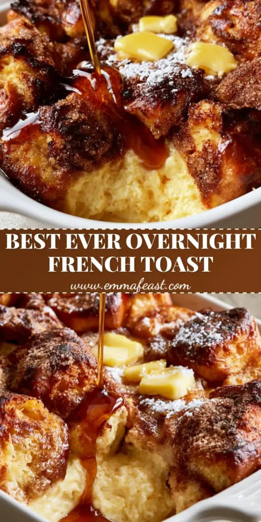 A close-up shot of French Toast Casserole showing the glossy maple syrup drizzle and caramelized brioche crust.