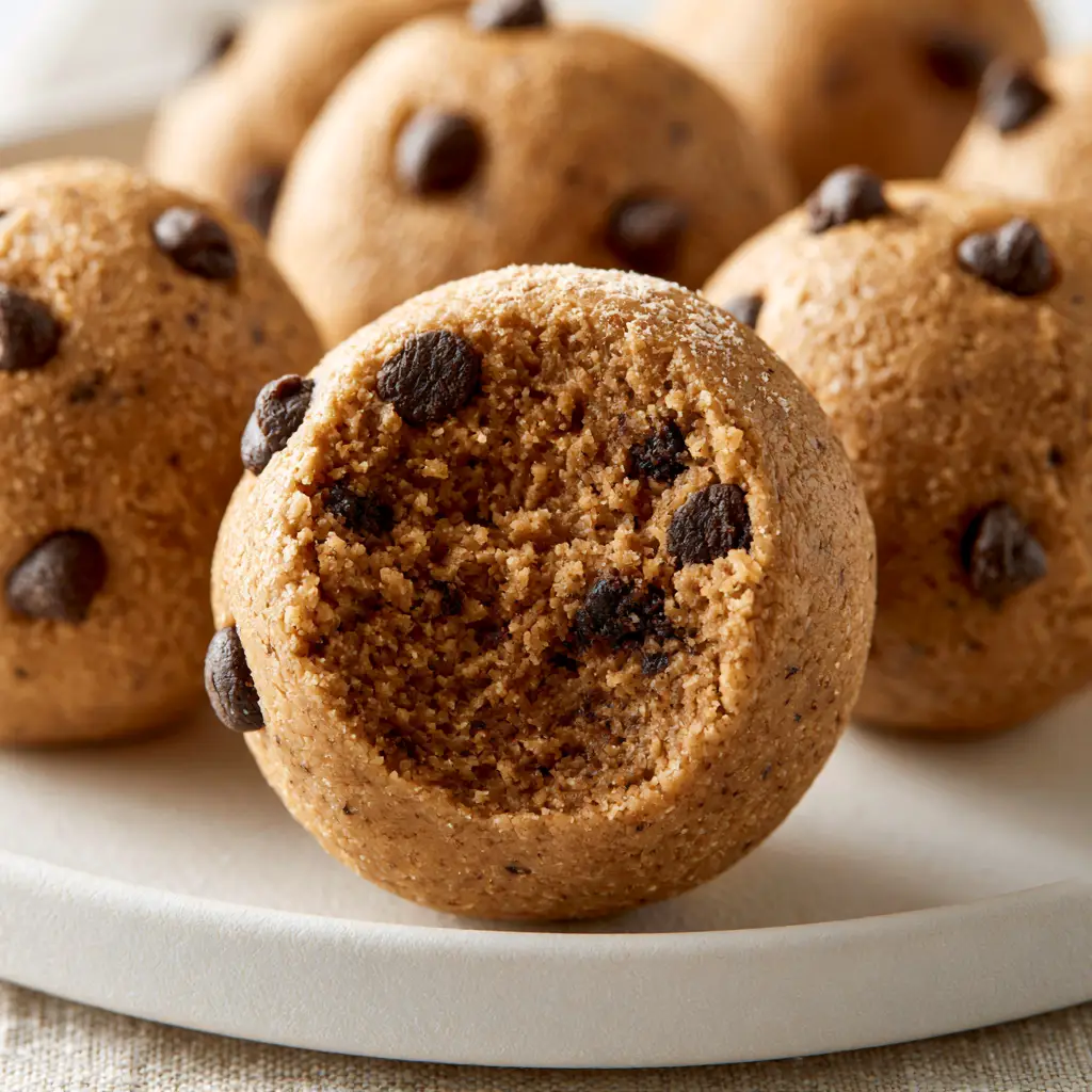 Peanut butter balls: The Ultimate Fudgy 5-Ingredient Snack 1 Smooth peanut butter balls plated on a minimalist white ceramic plate with a soft linen background.