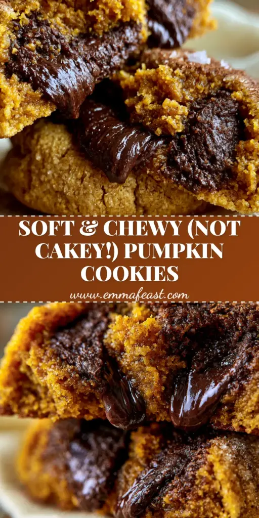 Pumpkin Chocolate Chip Cookies: The Ultimate Soft & Gooey Recipe 3 A stack of soft-baked Pumpkin Chocolate Chip Cookies with melted chocolate pools and flaky sea salt on a rustic wood surface.