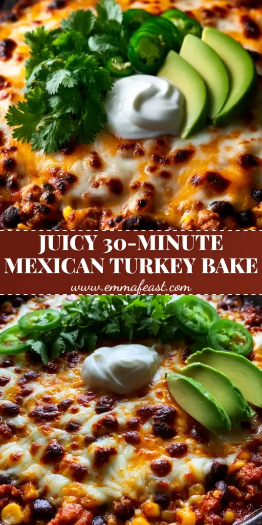 A rustic black skillet of Mexican ground turkey casserole with bubbling Monterey Jack cheese, avocado wedges, and fresh cilantro.