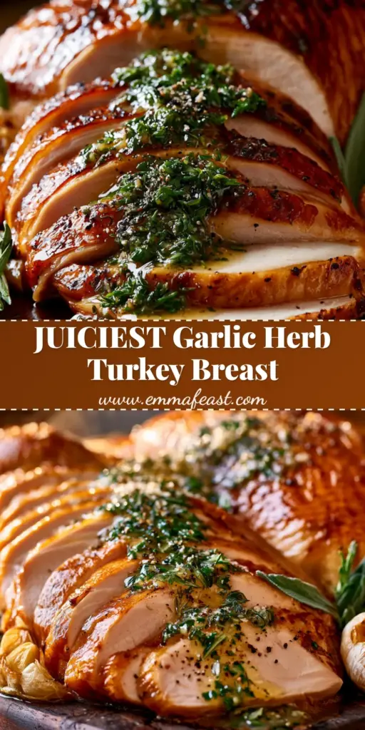 Thick slices of succulent roasted turkey breast fanned out on a dark board with mahogany skin and herb butter sauce.