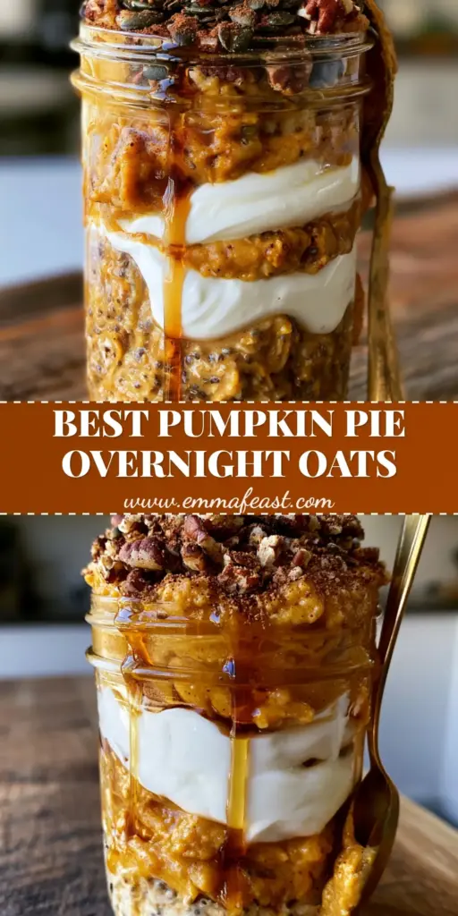 pumpkin overnight oats: The Ultimate Creamy Make-Ahead Fall Breakfast 3 A vertical handheld smartphone photo of a single wide-mouth glass mason jar filled with layered pumpkin overnight oats and a gold spoon.