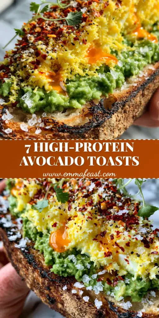 A close-up shot of gourmet avocado toast recipes featuring thick sourdough, chunky avocado, and fluffy grated egg snow with chili oil.