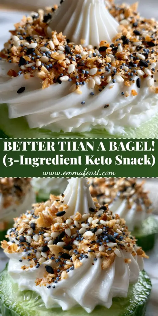 Everything Bagel Cucumber Bites with Whipped Cream Cheese 3 Everything Bagel Cucumber Bites featuring thick cucumber slices, piped whipped cream cheese, and a heavy layer of everything seasoning on a marble platter.