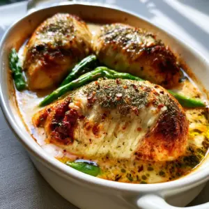 Close up of roasted chicken breasts in a creamy sun-dried tomato sauce with charred mozzarella. (4 ingredient chicken recipe)