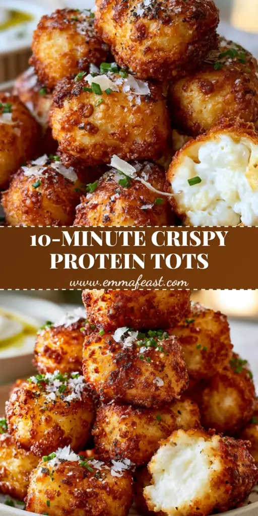 A vertical stack of gourmet Cottage Cheese Tots in a bowl with a side of yogurt dip.